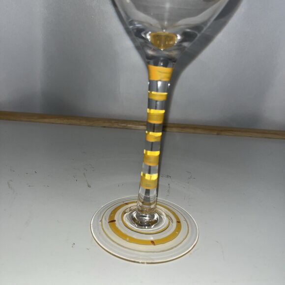 2 Hand Painted Fruit Wine Glasses Strawberry Orange Stripped Pattern Hand-blown - Picture 3 of 7